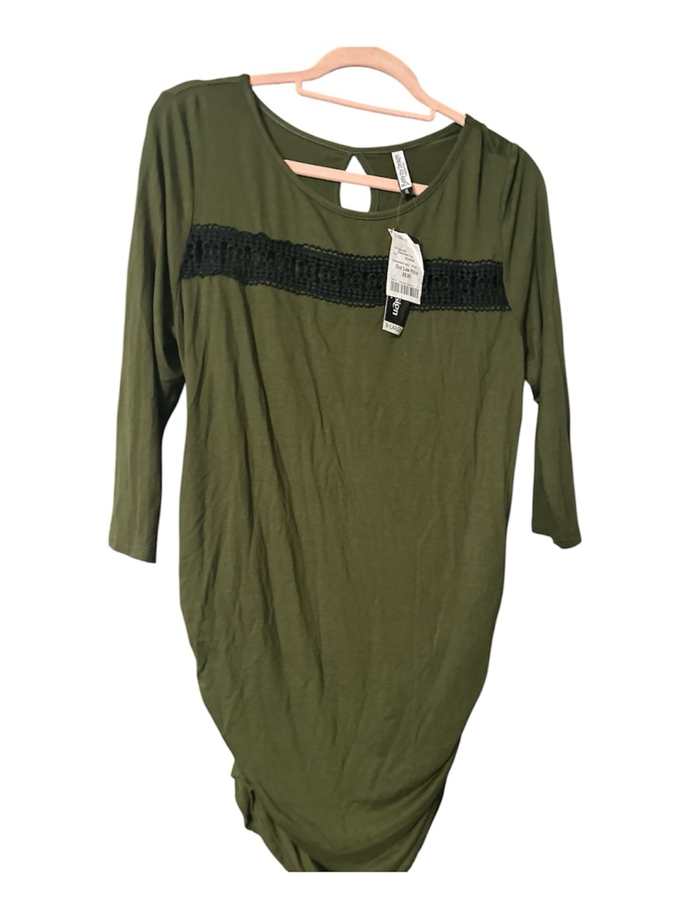 NWT belly by design Olive Green Tunic with Black Crochet Band X-Large cute